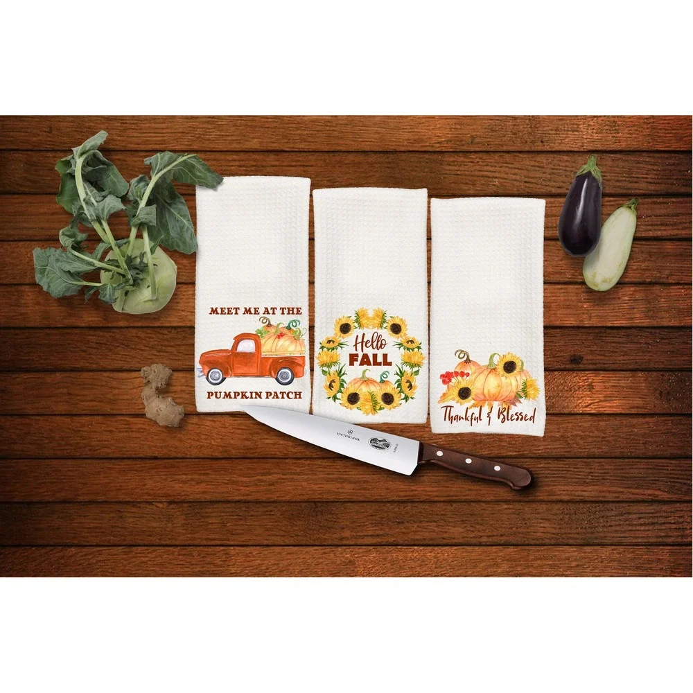 Harvest Fall kitchen‎ towel set, Great gift for Mom, Set of 3 towels, set #2